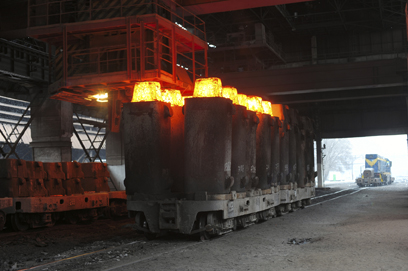 large molds with molten ingots